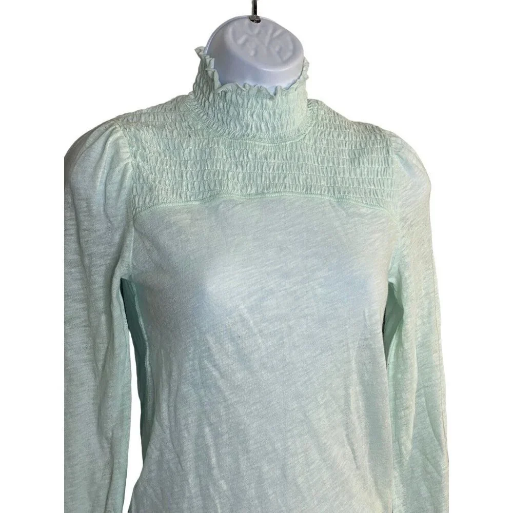 Free People Womens Caroline Gathered Mock‎ Turtleneck in Aqua Size Small